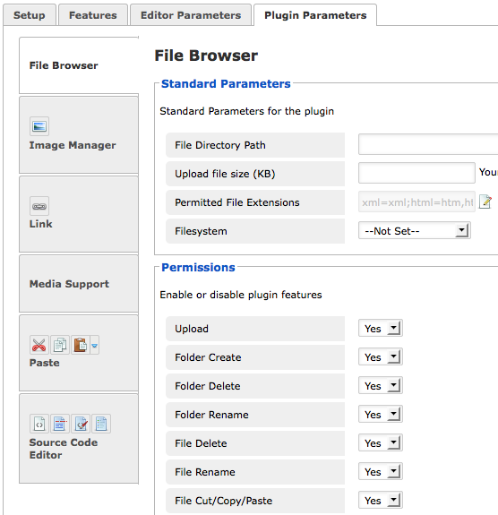 JCE 2.0 plug-in parameters