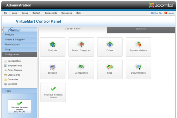 Virtuemart 2.0.0 control panel