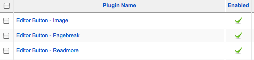 Joomla editor buttons enabled