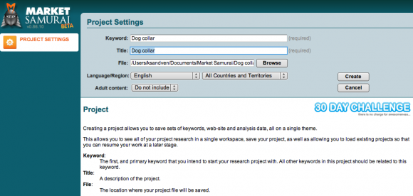 market-samurai-project-settings